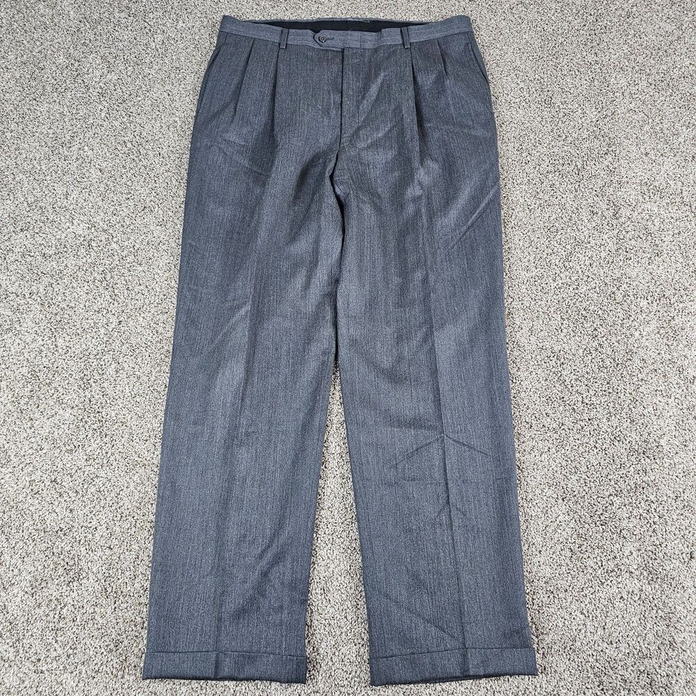 Austin Reed Pants Mens 37x32 Gray Wool Pleated Cuffed Dress Slacks Trouser 100s